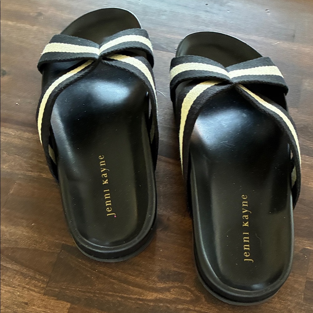 Like New Jenni Kayne Black and Cream Cross Strap Slides - 8